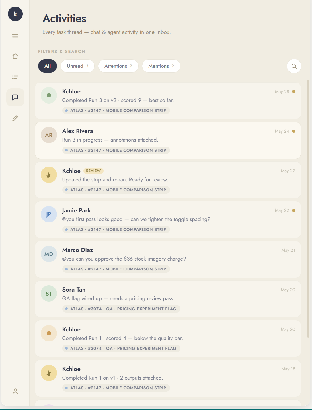 Activities inbox