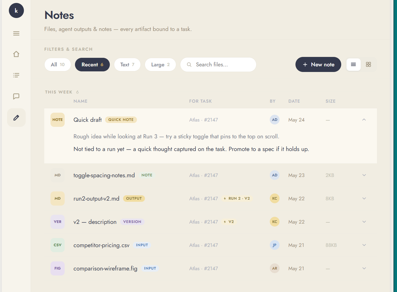 Notes — files and artifacts